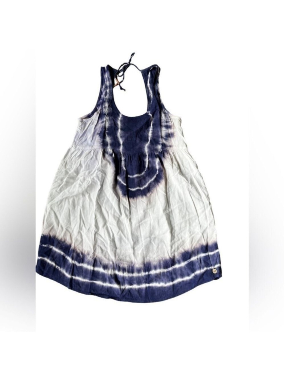 Roxy Blue White Tie Dye High Low Tank Dress Boho Beach Cover Up - Picture 3 of 12